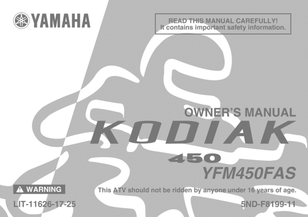 Product picture Yamaha Kodiak 450 Owners Hand Book Owners Manual